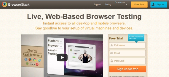 Schermata principale di BrowserStack